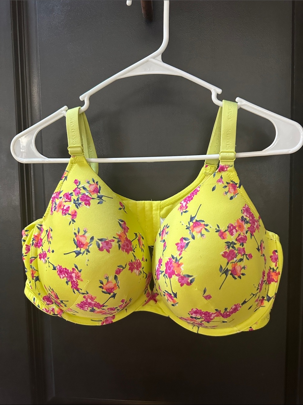 Cacique Yellow Bra with Pink Floral Print
